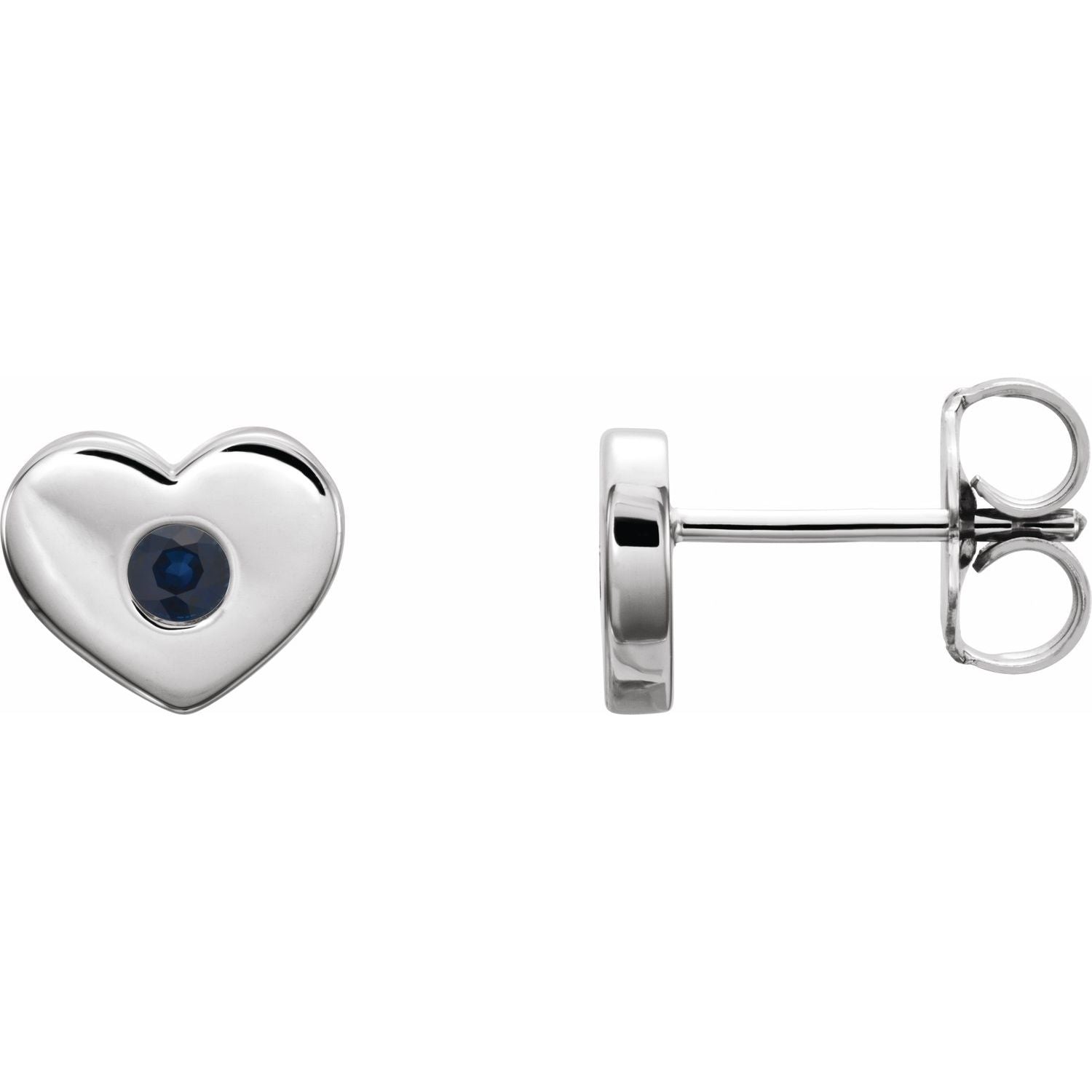 14K White Gold heart natural blue sapphire earrings