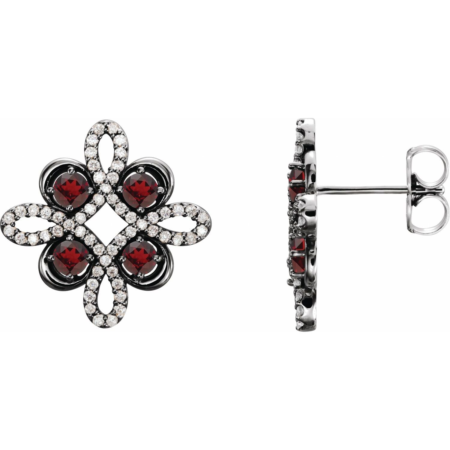 14K White Gold round natural garnet earrings