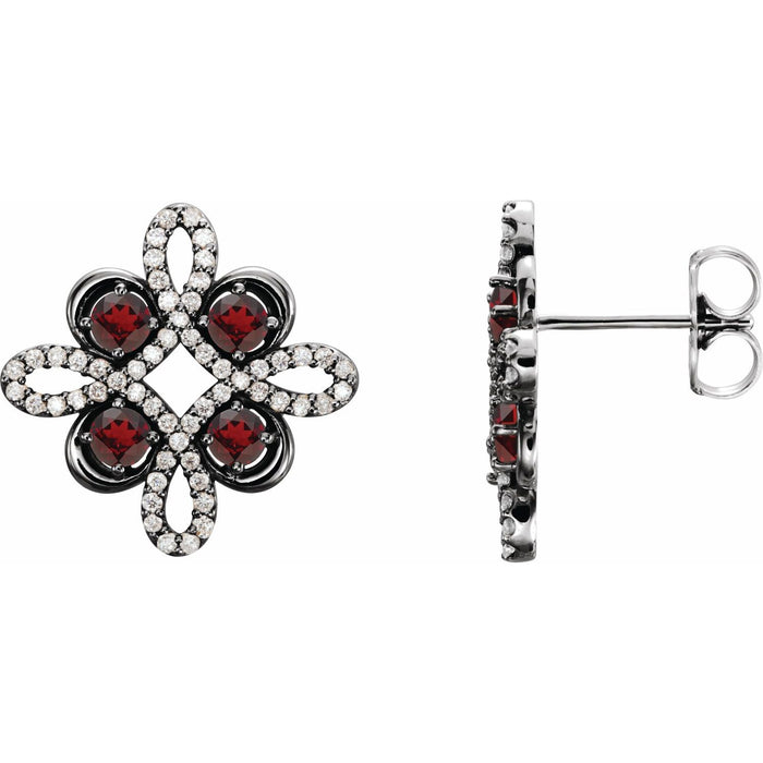 14K White Gold round natural garnet earrings