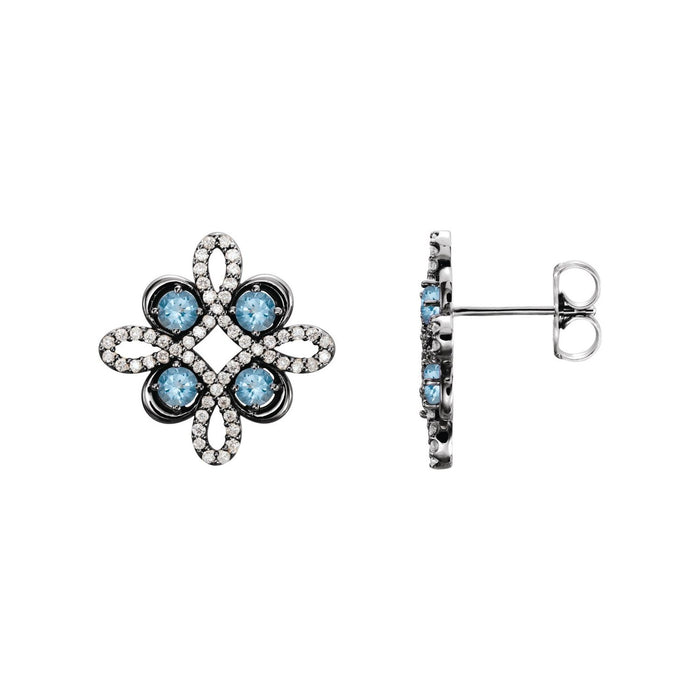 14K White Gold natural aquamarine round earrings