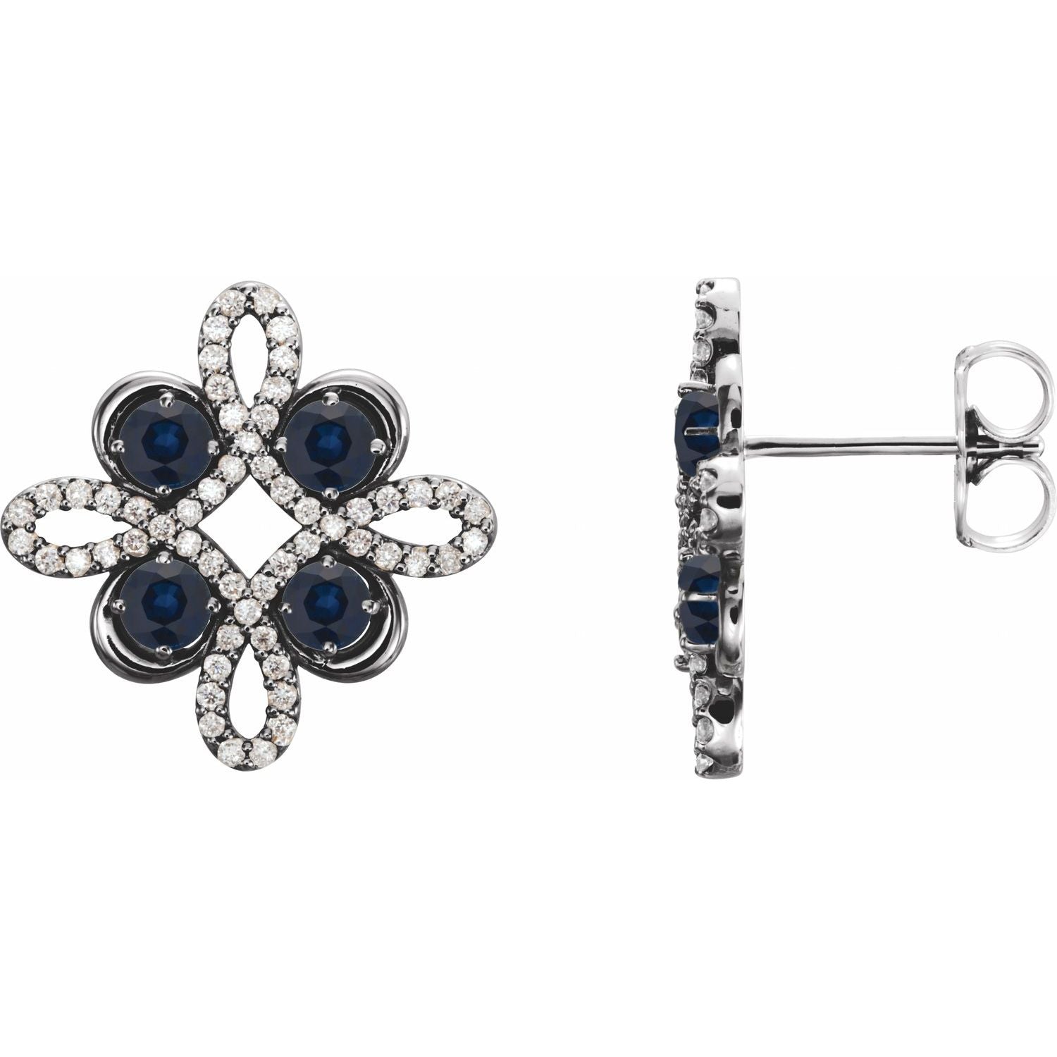 14K White Gold round natural blue sapphire earrings