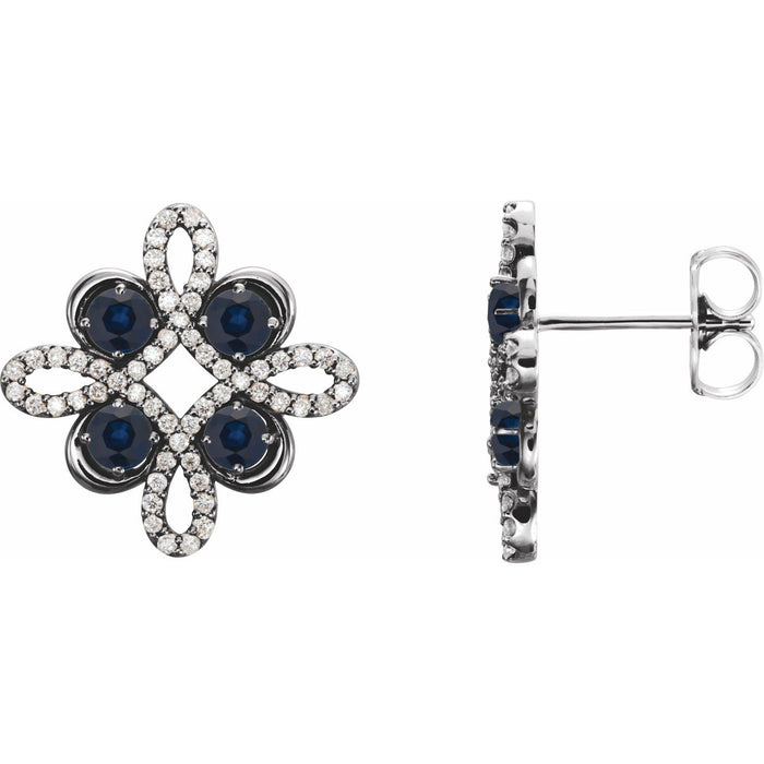 14K White Gold round natural blue sapphire earrings