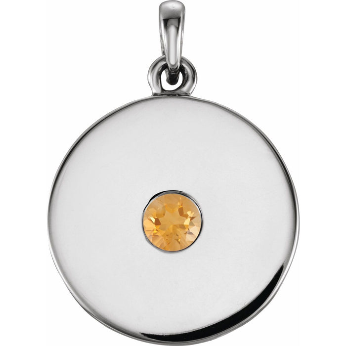 Citrine Disc Pendant Necklace in 14K White Gold