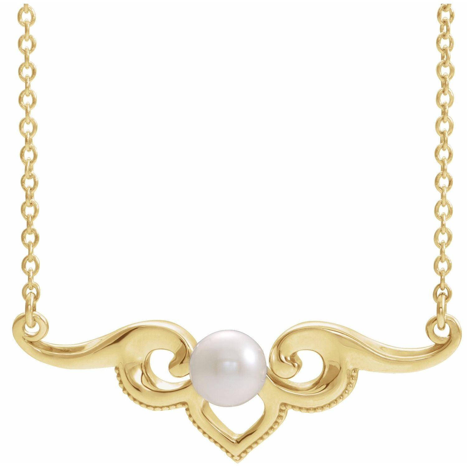 Freshwater Pearl Bar Necklace in 14K Yellow Gold