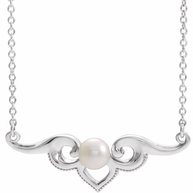 freshwater pearl bar necklace in 14k white gold, 16"