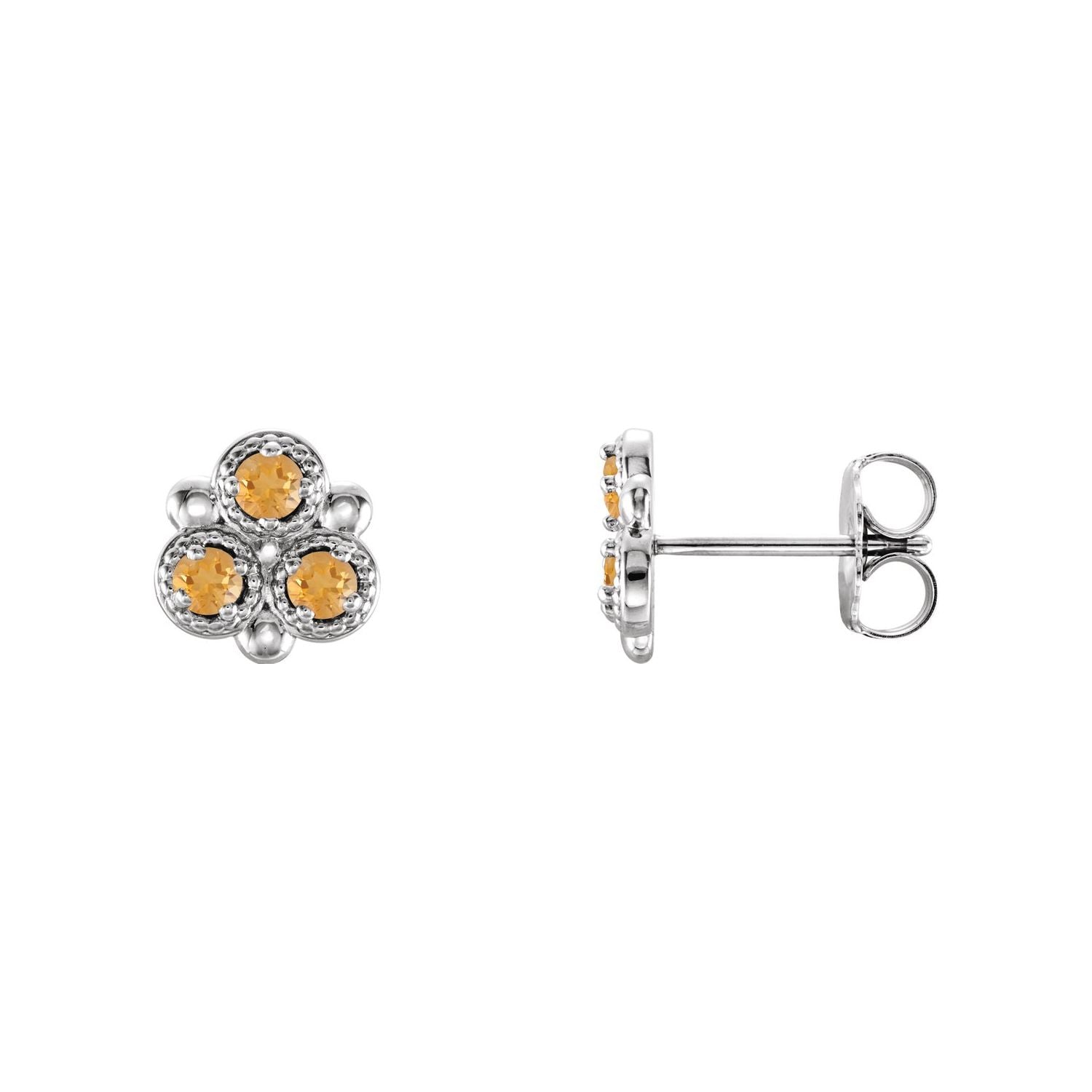 14K White Gold natural citrine round earrings