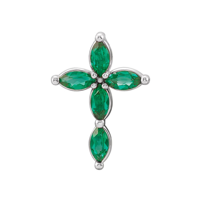 14K White Gold lab-grown emerald cross pendant