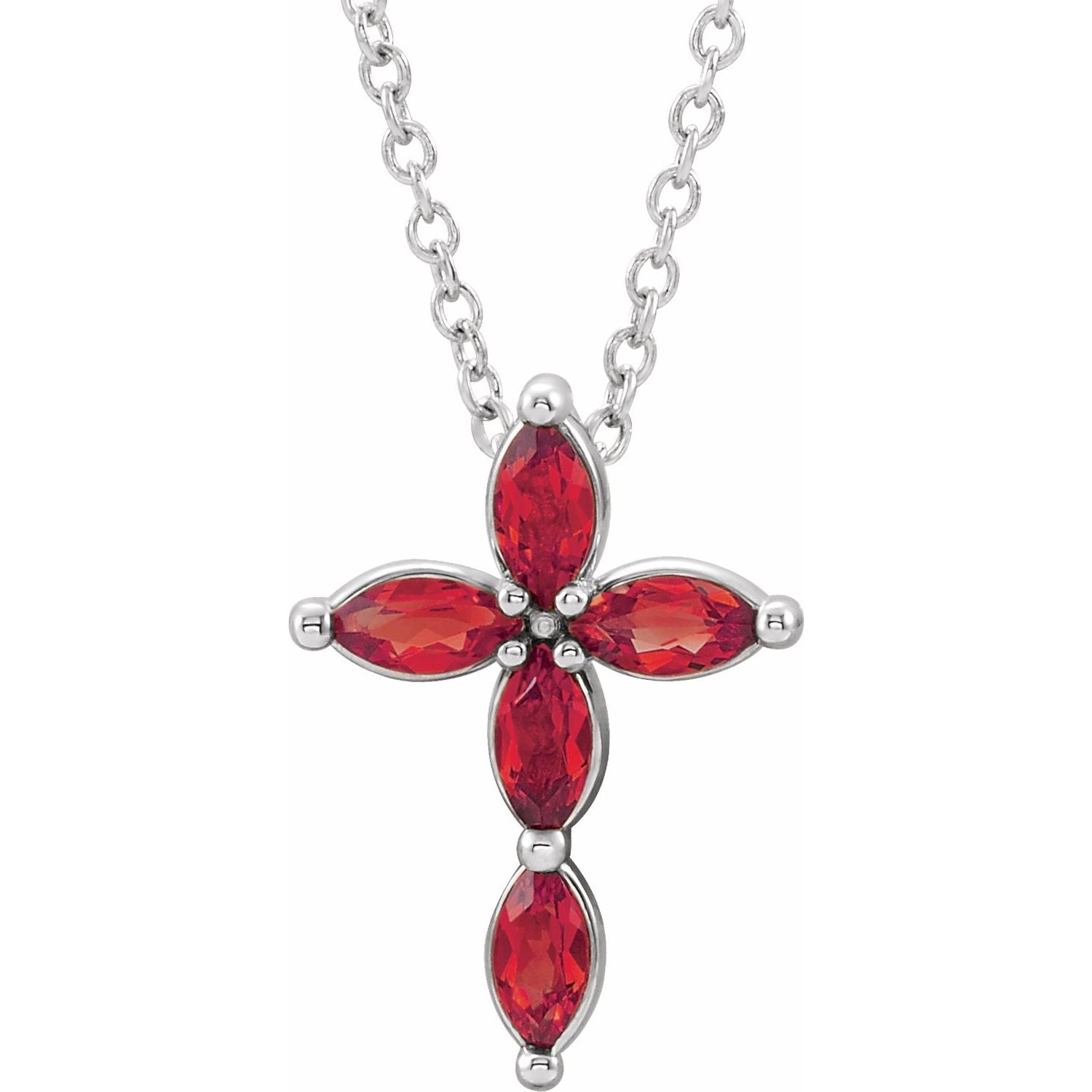 14K White Gold marquise ruby cross necklace