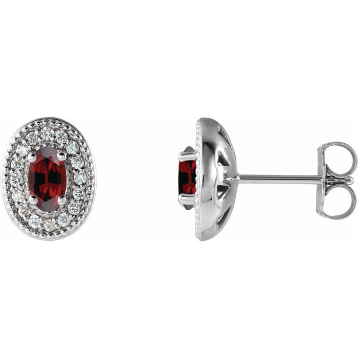14K White Gold oval natural garnet earrings