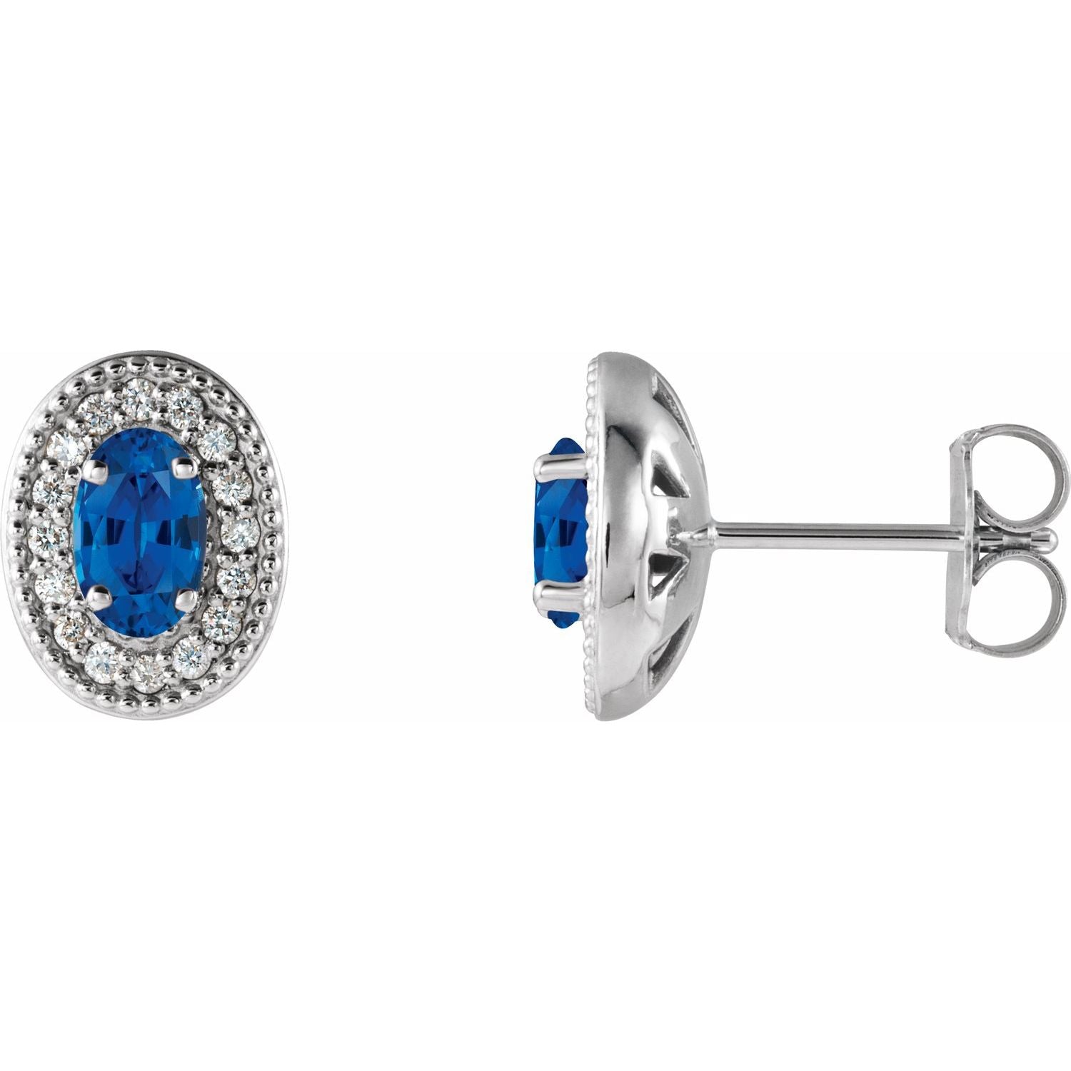 14K White Gold oval natural blue sapphire earrings