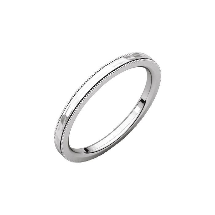white gold milgrain edge comfort-fit flat women's wedding band