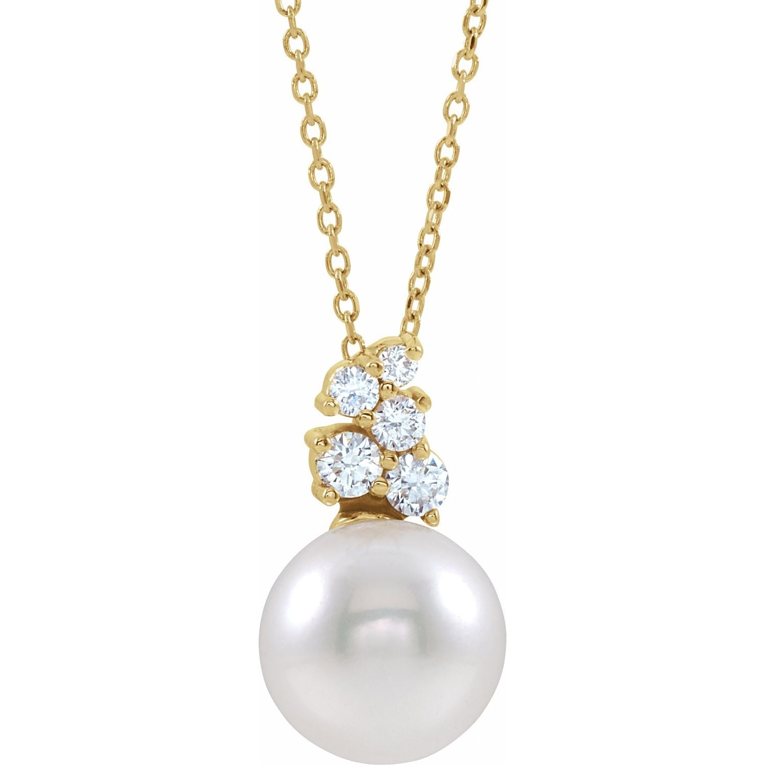 Freshwater Pearl & 1/4 ct Diamond Necklace in 14K Yellow Gold