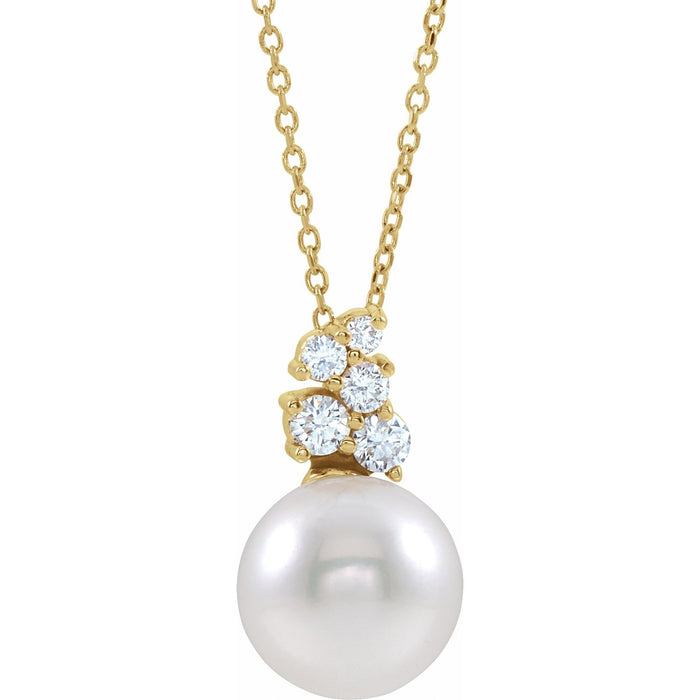 Freshwater Pearl & 1/4 ct Diamond Necklace in 14K Yellow Gold