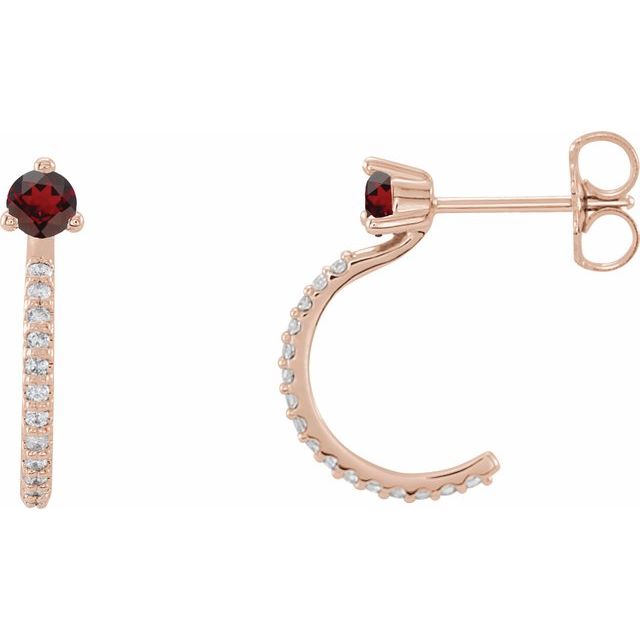 january garnet round diamond hoop earrings in 14k rose gold