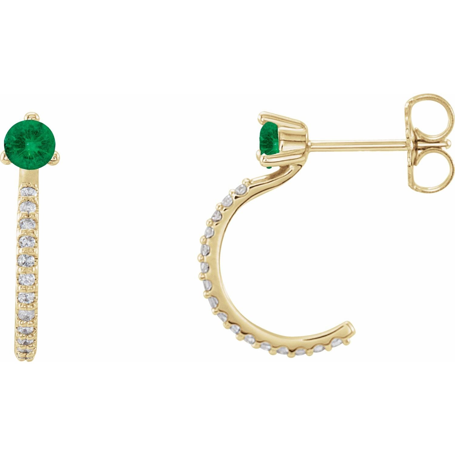 May Emerald Round Diamond Hoop Earrings (1/8 ct tw) in 14k Yellow Gold