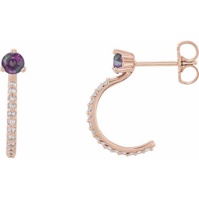 june alexandrite round diamond hoop earrings in 14k rose gold