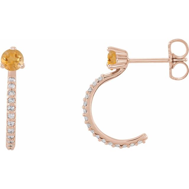 november citrine round diamond hoop earrings in 14k rose gold
