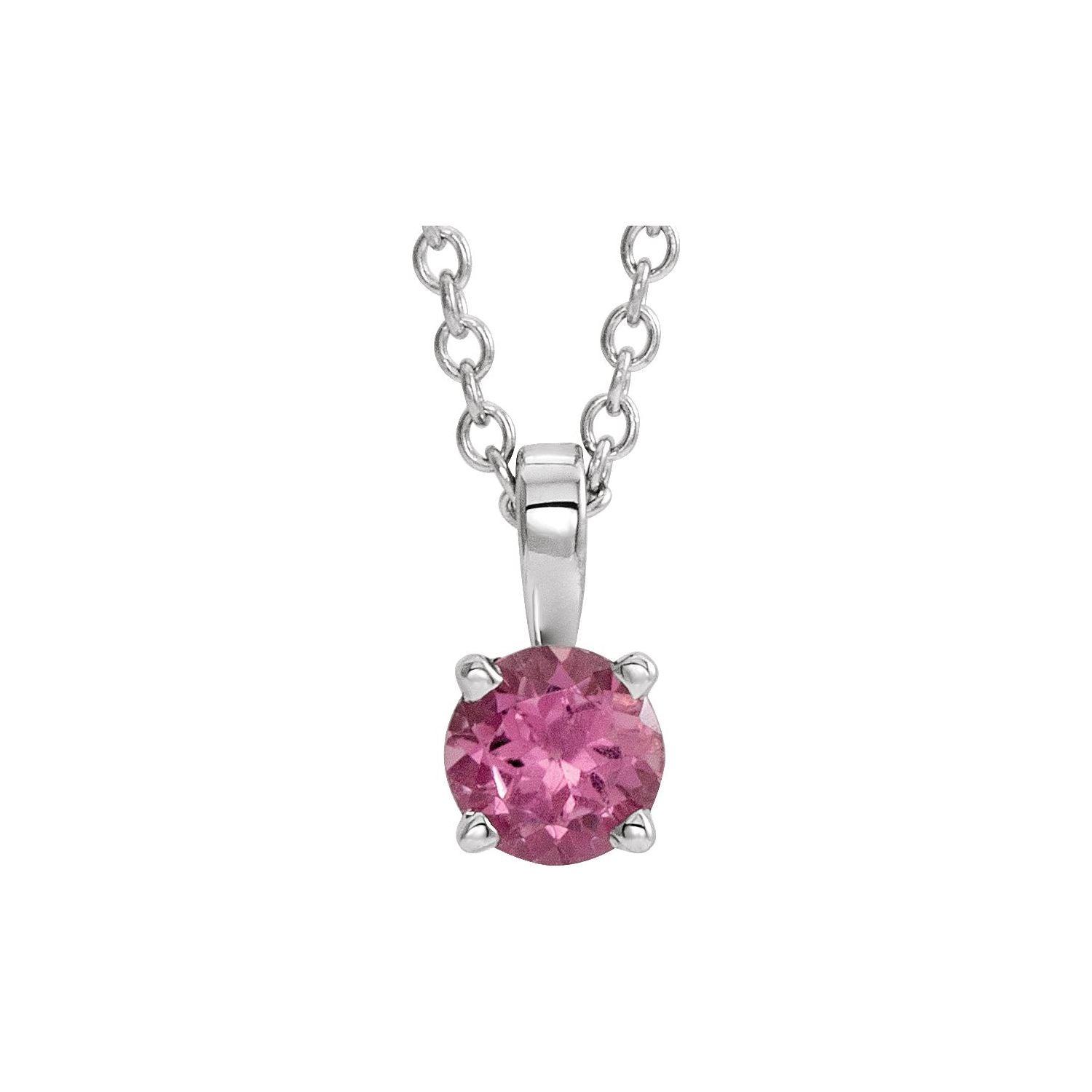 petite pink tourmaline solitaire pendant, 14K White Gold