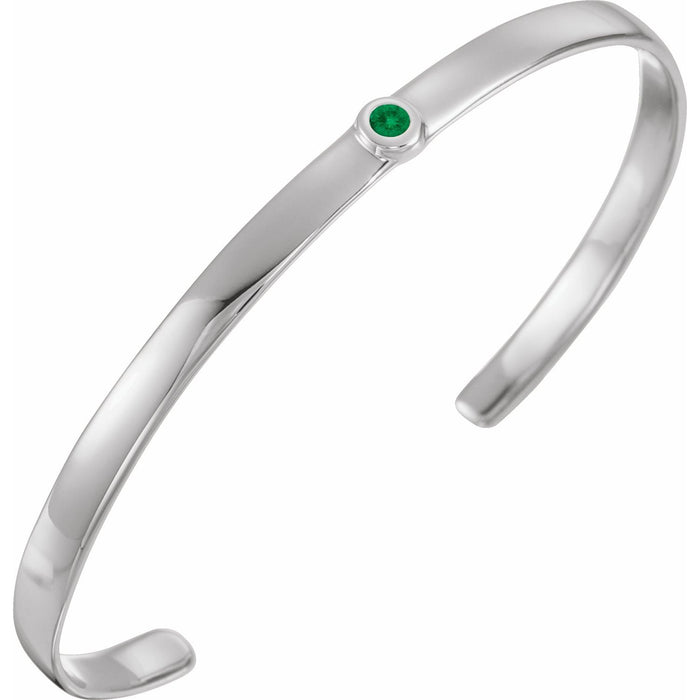 14K White Gold bezel-set emerald emerald cuff bracelet