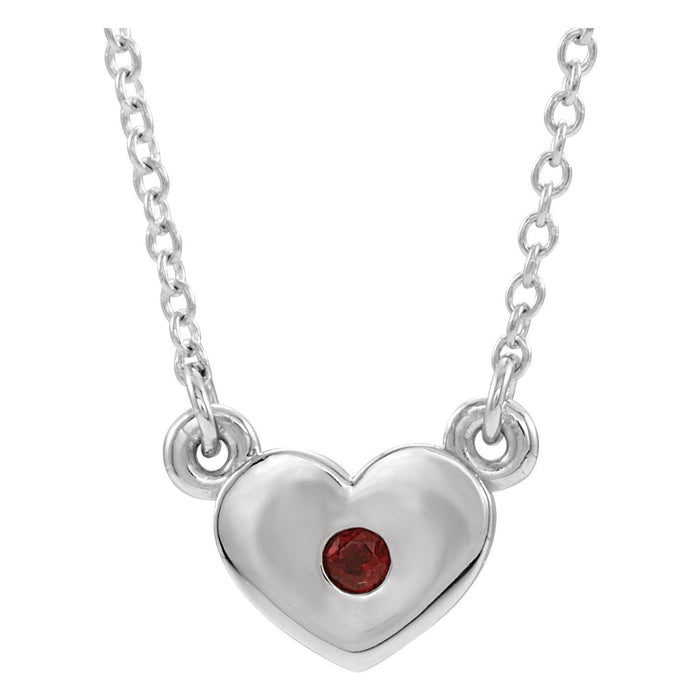 Garnet Heart Necklace 16" in 14K White Gold