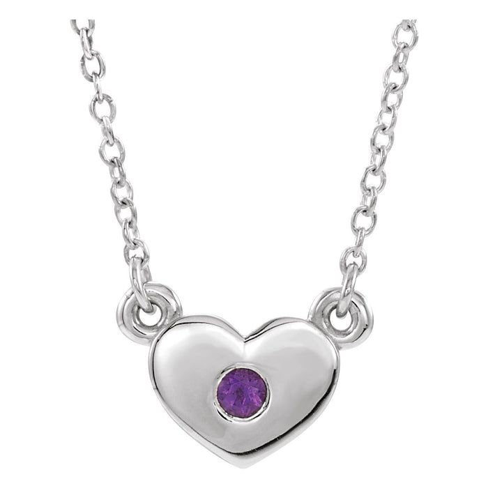 Amethyst Heart Necklace 16" in 14K White Gold