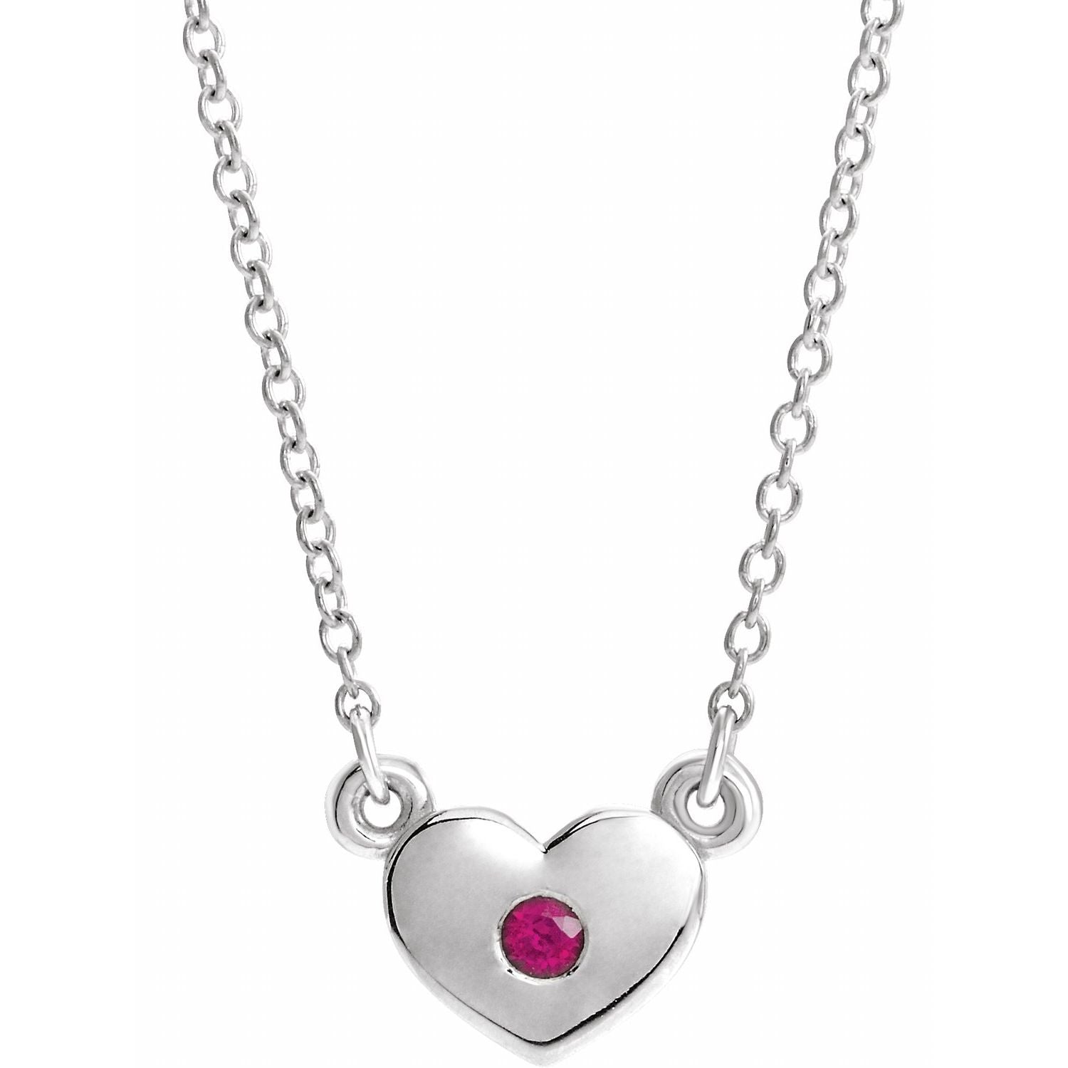 Ruby Heart Necklace 16" in 14K White Gold