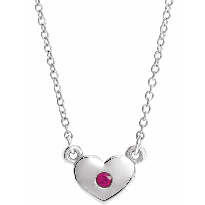 Ruby Heart Necklace 16" in 14K White Gold