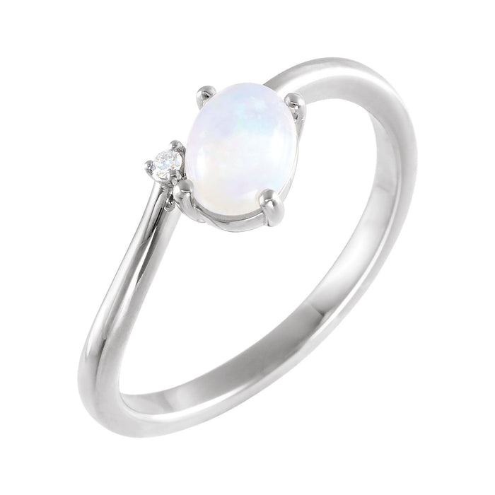 Ethiopian Opal & Diamond Bypass Ring in 14K White Gold - natural opal