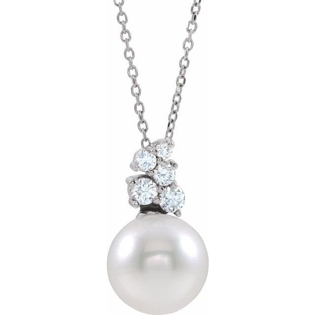 freshwater pearl & 1/4 ct diamond necklace in 14k white gold
