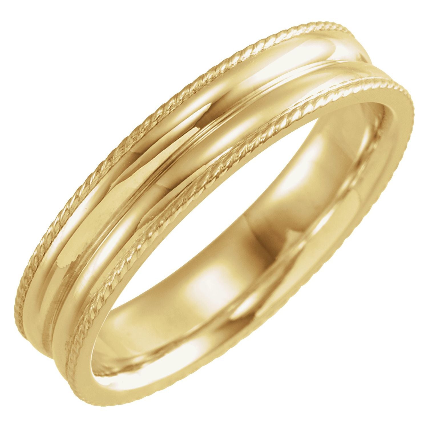 yellow gold rope-edge concave band men's wedding band