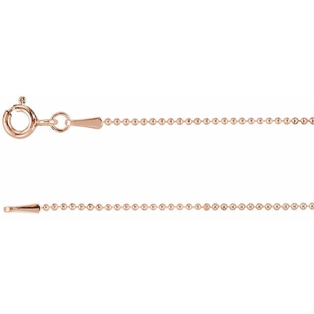 1.8mm bead gold chain necklace in 14k rose gold, 18 inch