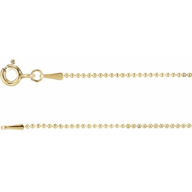 1.8mm bead gold chain necklace in 14k yellow gold, 16 inch