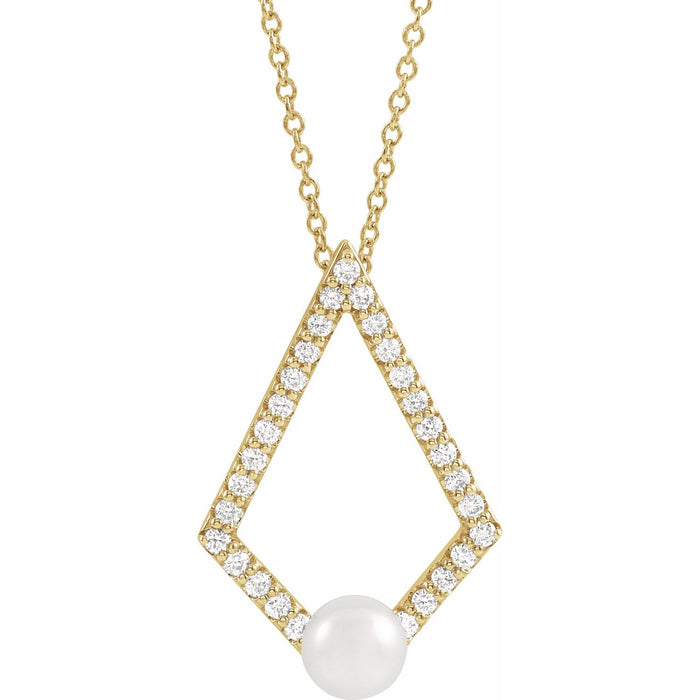 Freshwater Pearl & Diamond Geometric Necklace in 14K Yellow Gold