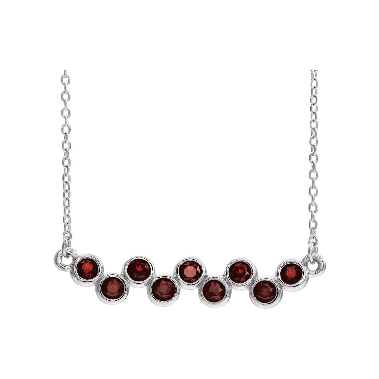 Mozambique garnet bezel bar necklace, 14K White Gold