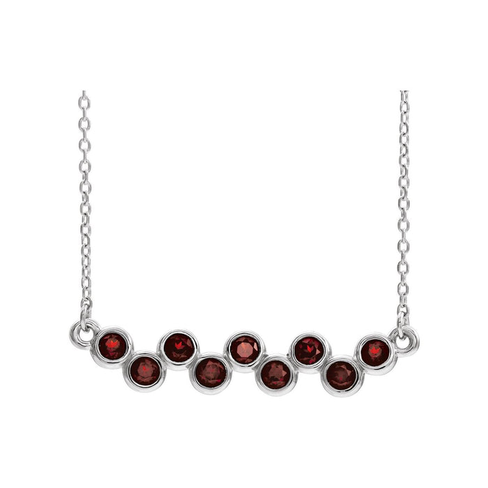 Mozambique garnet bezel bar necklace, 14K White Gold