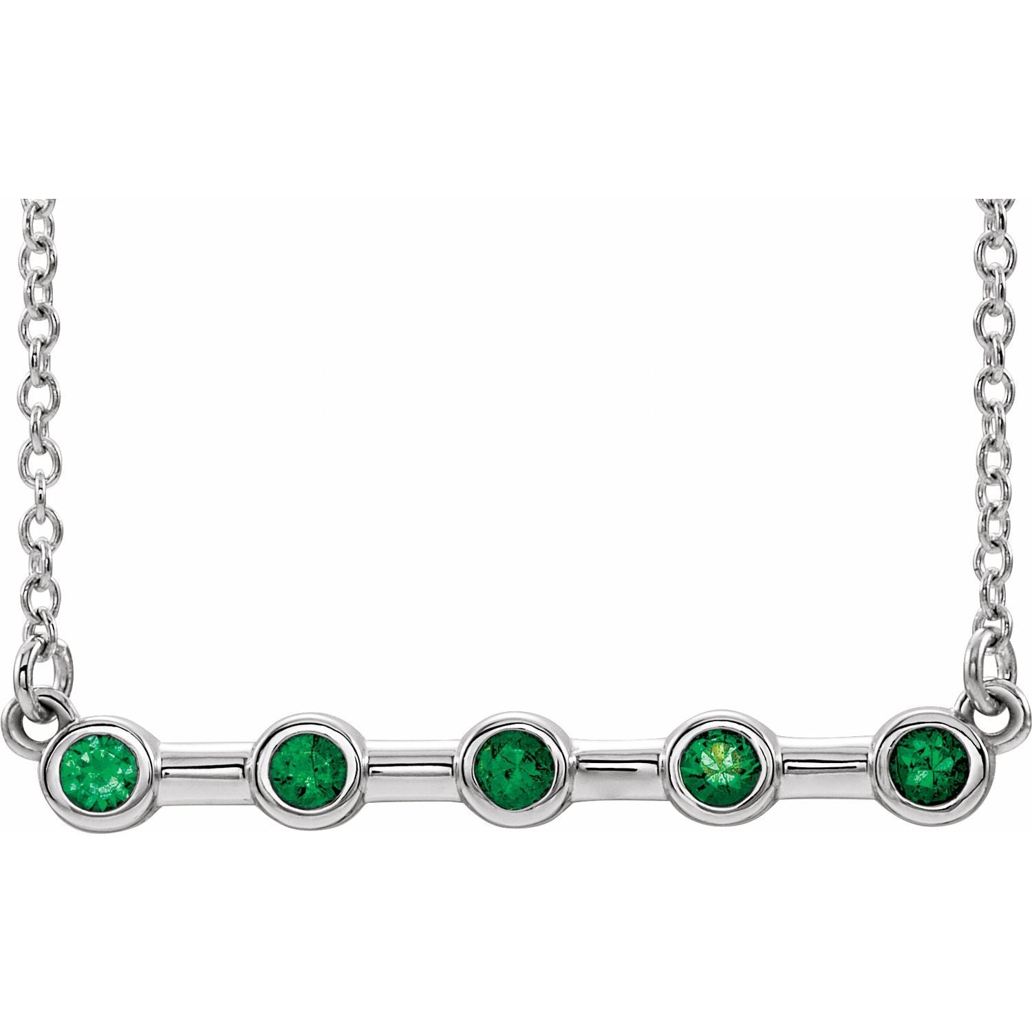 14K White Gold natural bezel-set emerald bar pendant