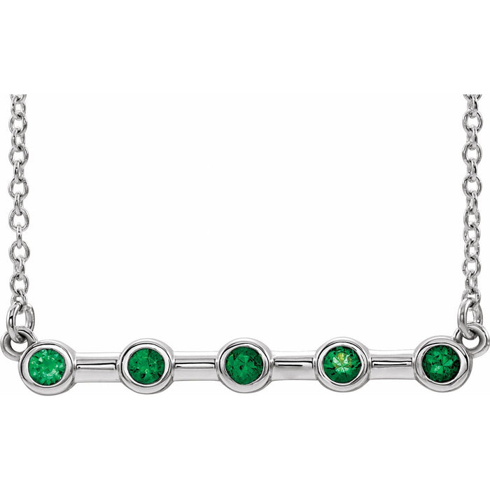 14K White Gold natural bezel-set emerald bar pendant