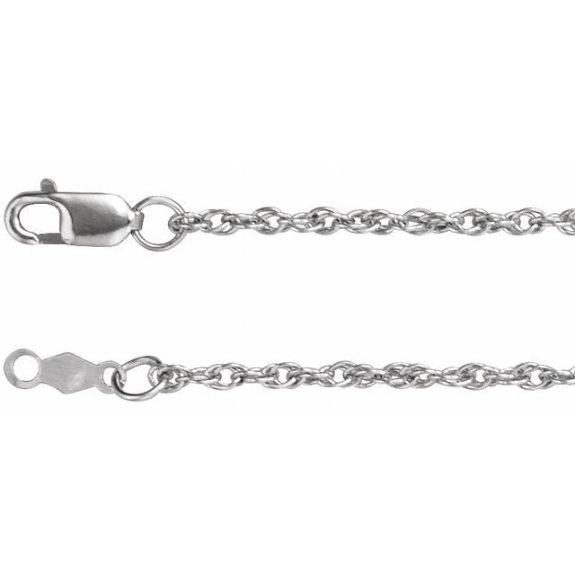 1.75mm rope chain necklace in 10k white gold, 16 inch