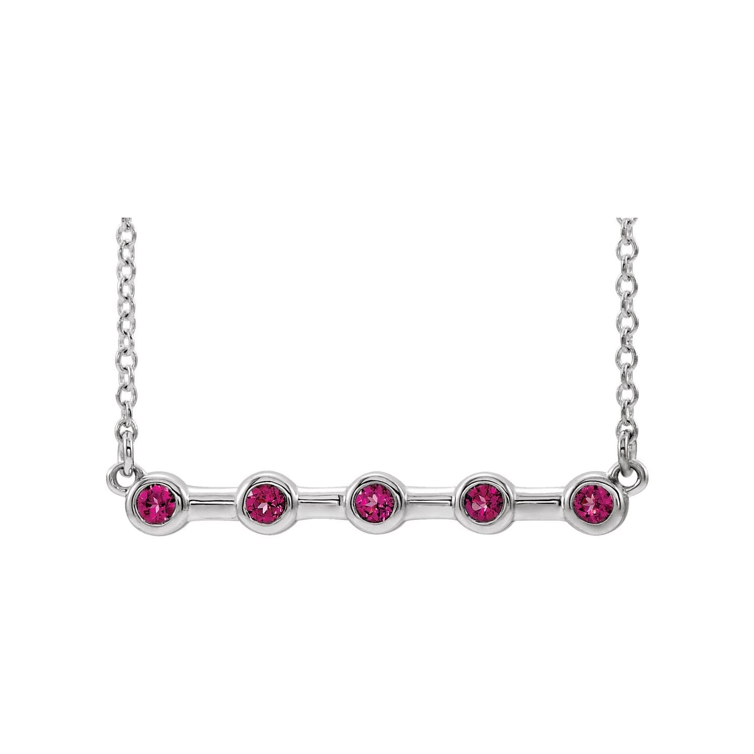 pink tourmaline bezel bar pendant, 14K White Gold