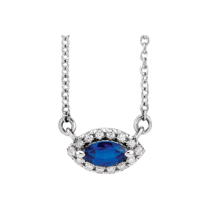 14K White Gold natural blue sapphire blue sapphire diamond halo pendant