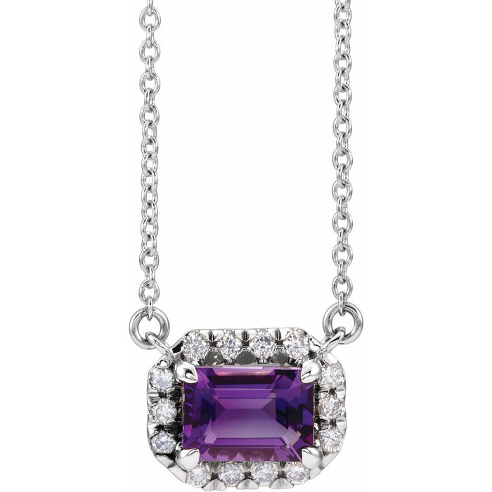 Amethyst & Diamond Emerald-Cut Halo Pendant