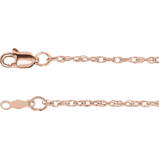 1.5mm rope gold chain necklace in 10k rose gold, 16 inch