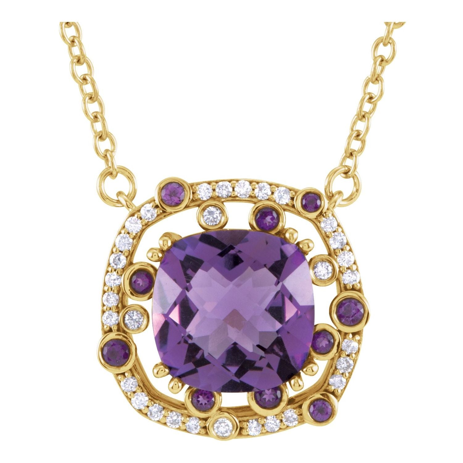 Amethyst Cushion birthstone necklace in 14K Yellow Gold