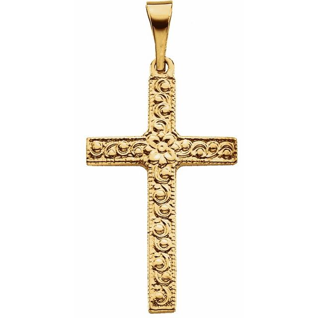floral-inspired cross pendant in 14k yellow gold