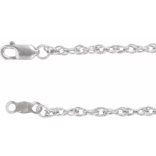 2mm rope chain necklace in 10k white gold, 16 inch