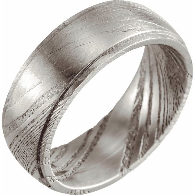 damascus steel 8mm patterned flat-edge men's wedding band
