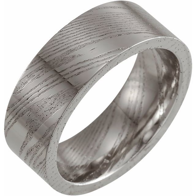 damascus steel 8mm wide flat patterned men's wedding band