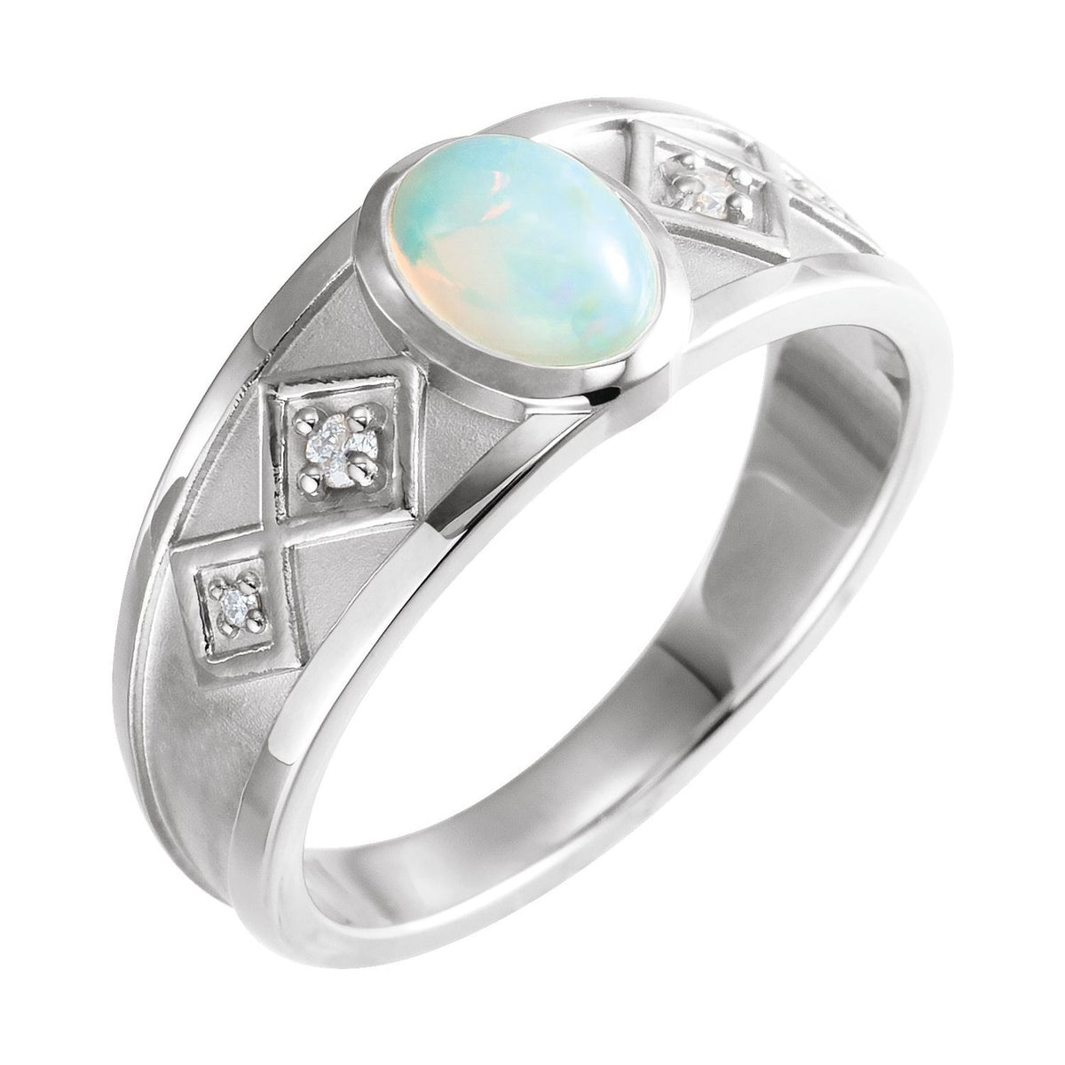 Ethiopian Opal & Diamond Vintage Band in 14K White Gold - natural opal