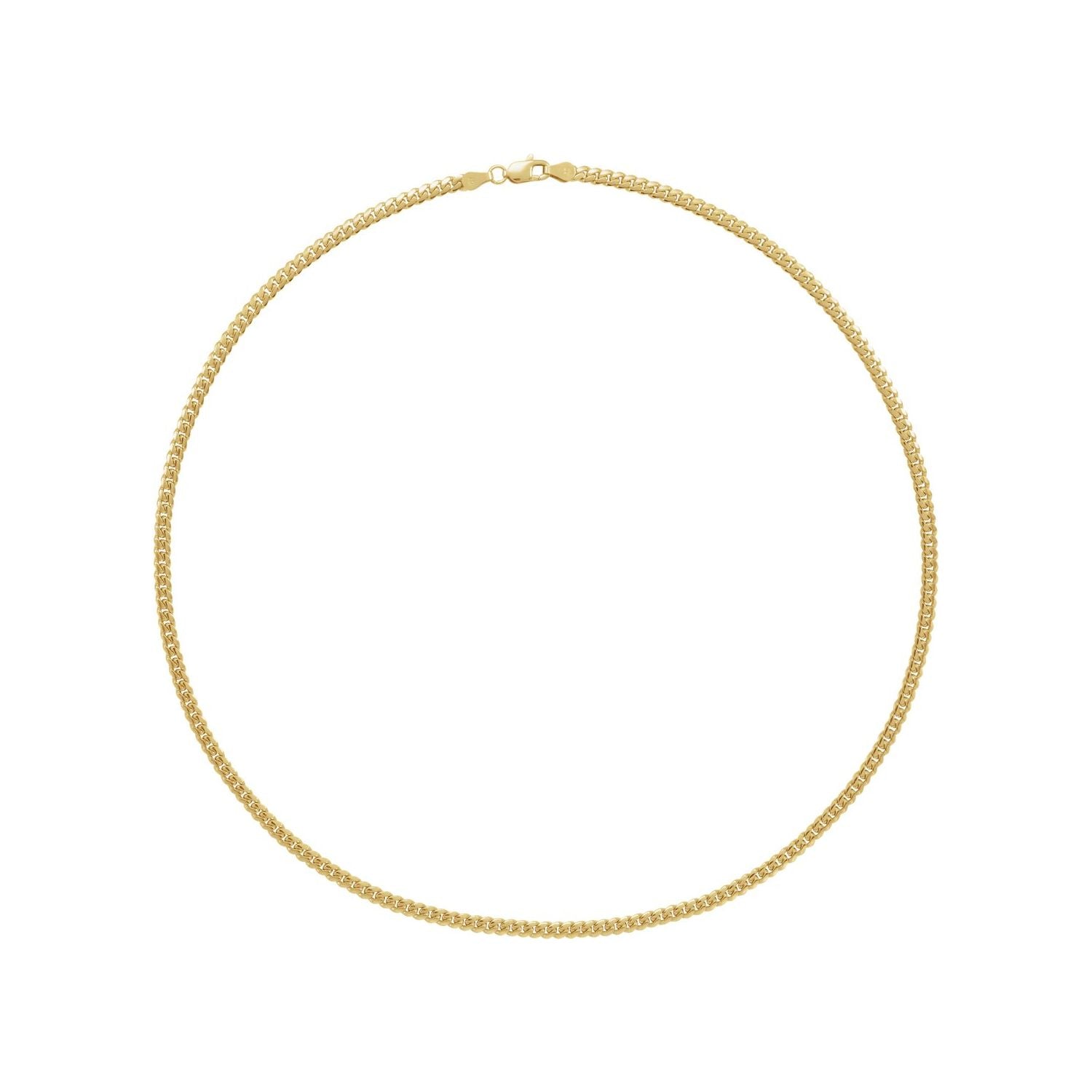 14K Yellow Gold 3.3 mm Miami Cuban curb chain necklace, full length shown