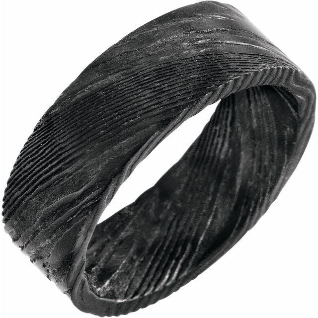 black damascus steel 8mm flat patterned men's wedding band